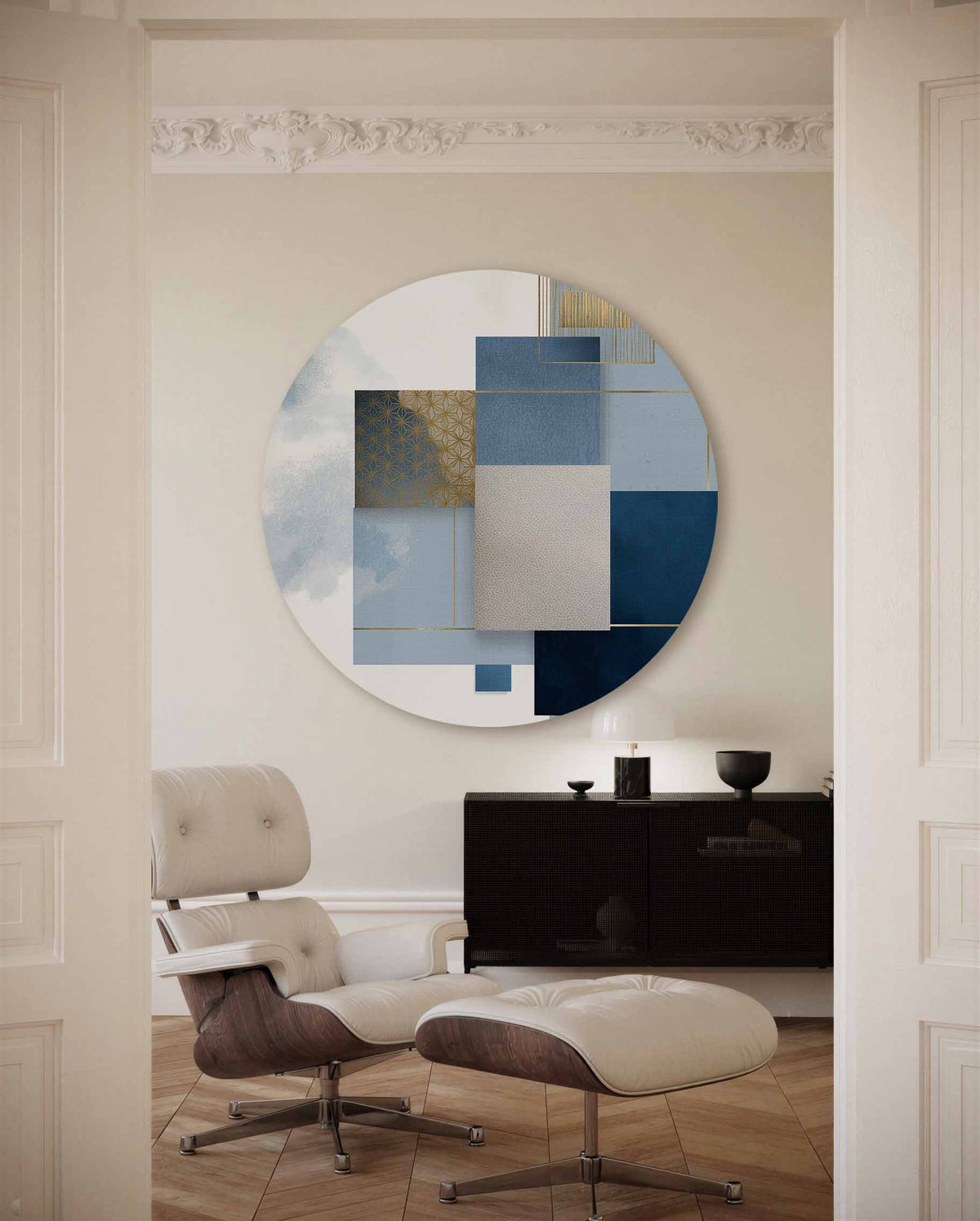 Geometrische vormen – portret muurcirkel als ronde muurdecoratie