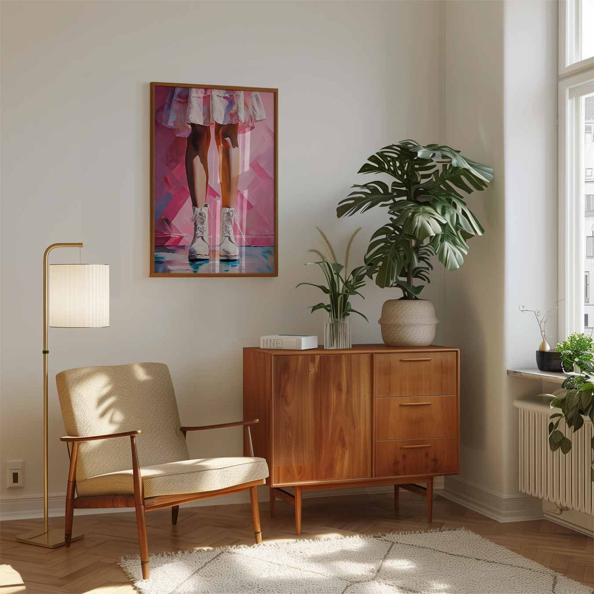 Vrouwelijke Elegantie in Roze – staande muurposter met zomerse uitstraling