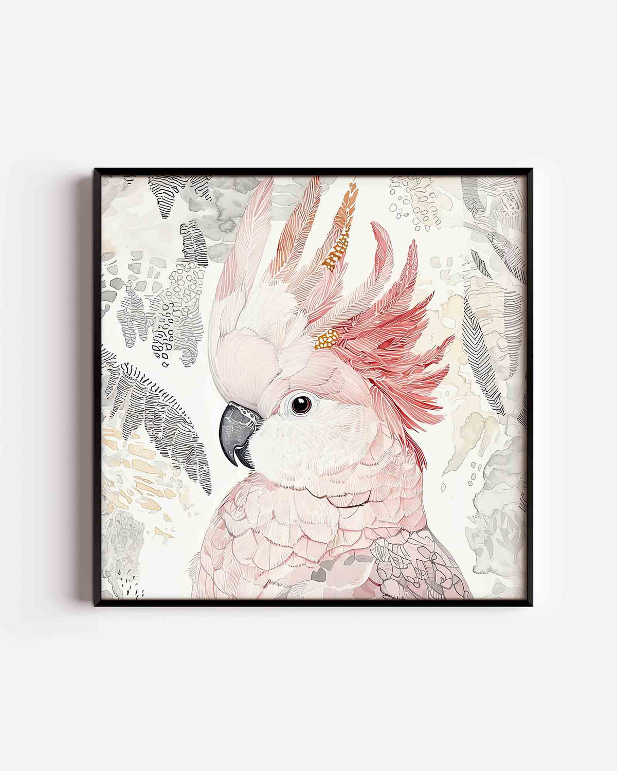 Papegaai met veren – vierkante dierenposter als wanddecoratie