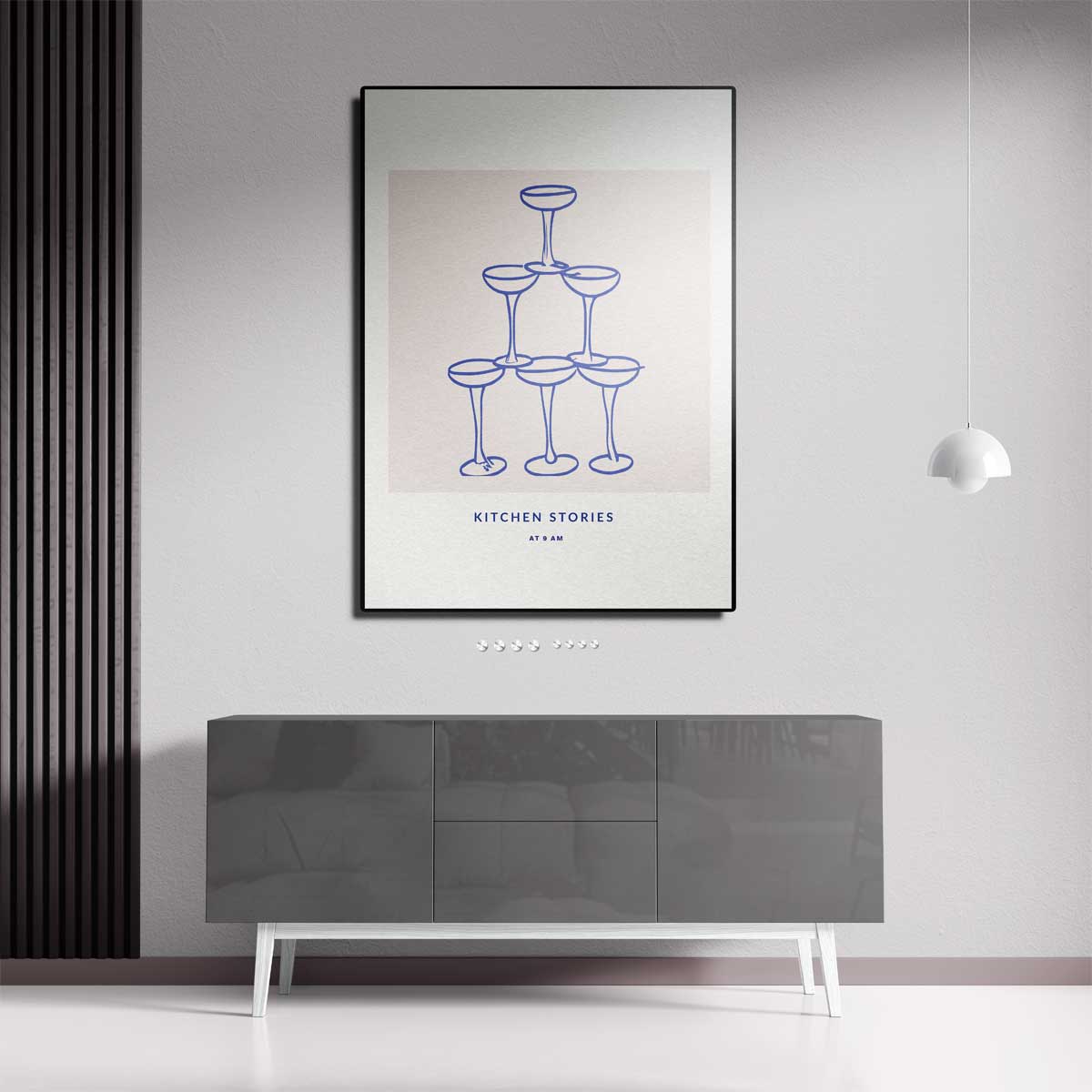 Champagneglas Piramide Illustratie – staande wandkunst voor woonkamer of interieur