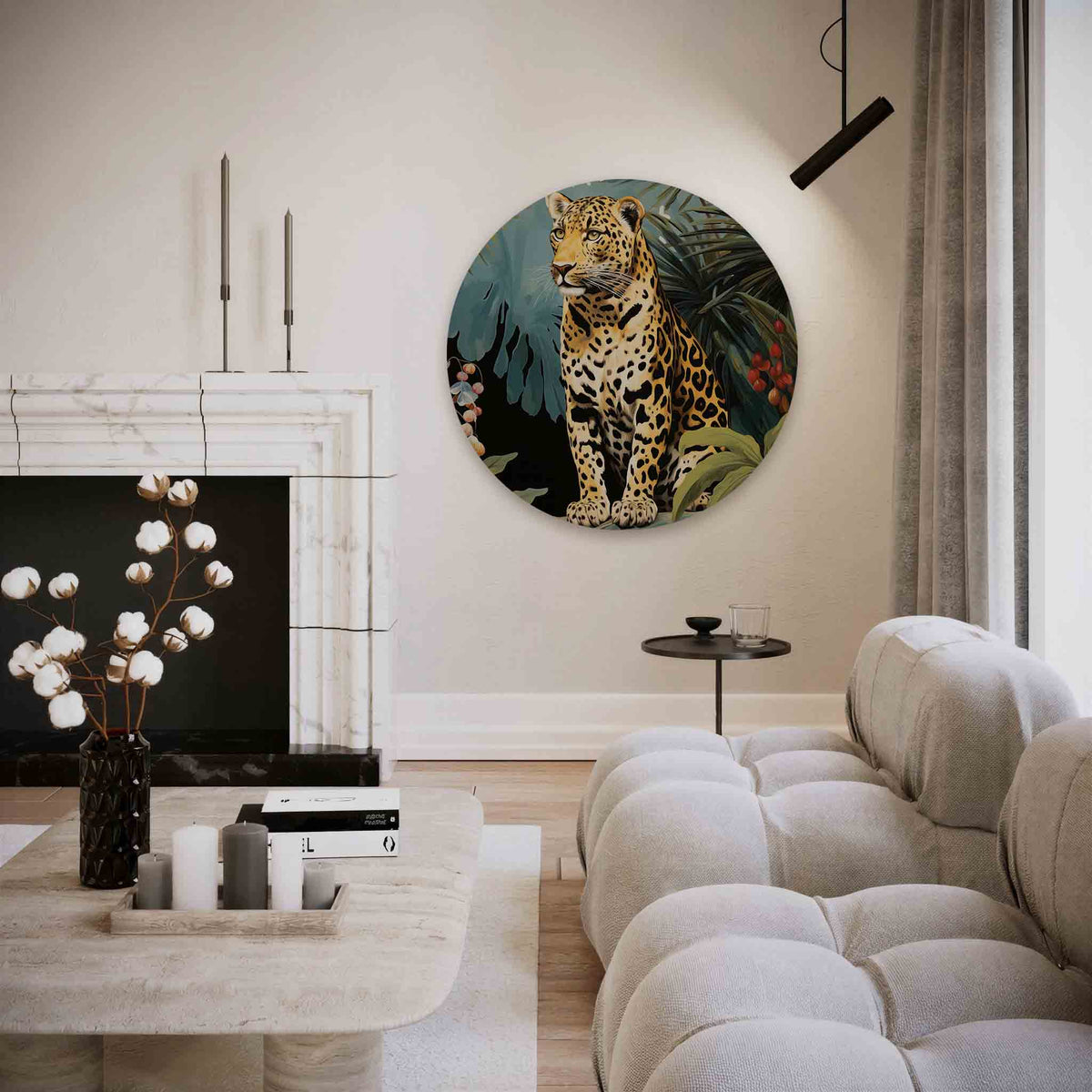 Luipaard in jungle – vrouwelijk portret muurcirkel als wanddecoratie