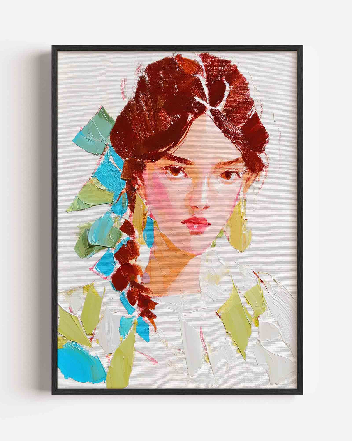 Portret met vlecht – dromerige illustratie poster als wanddecoratie