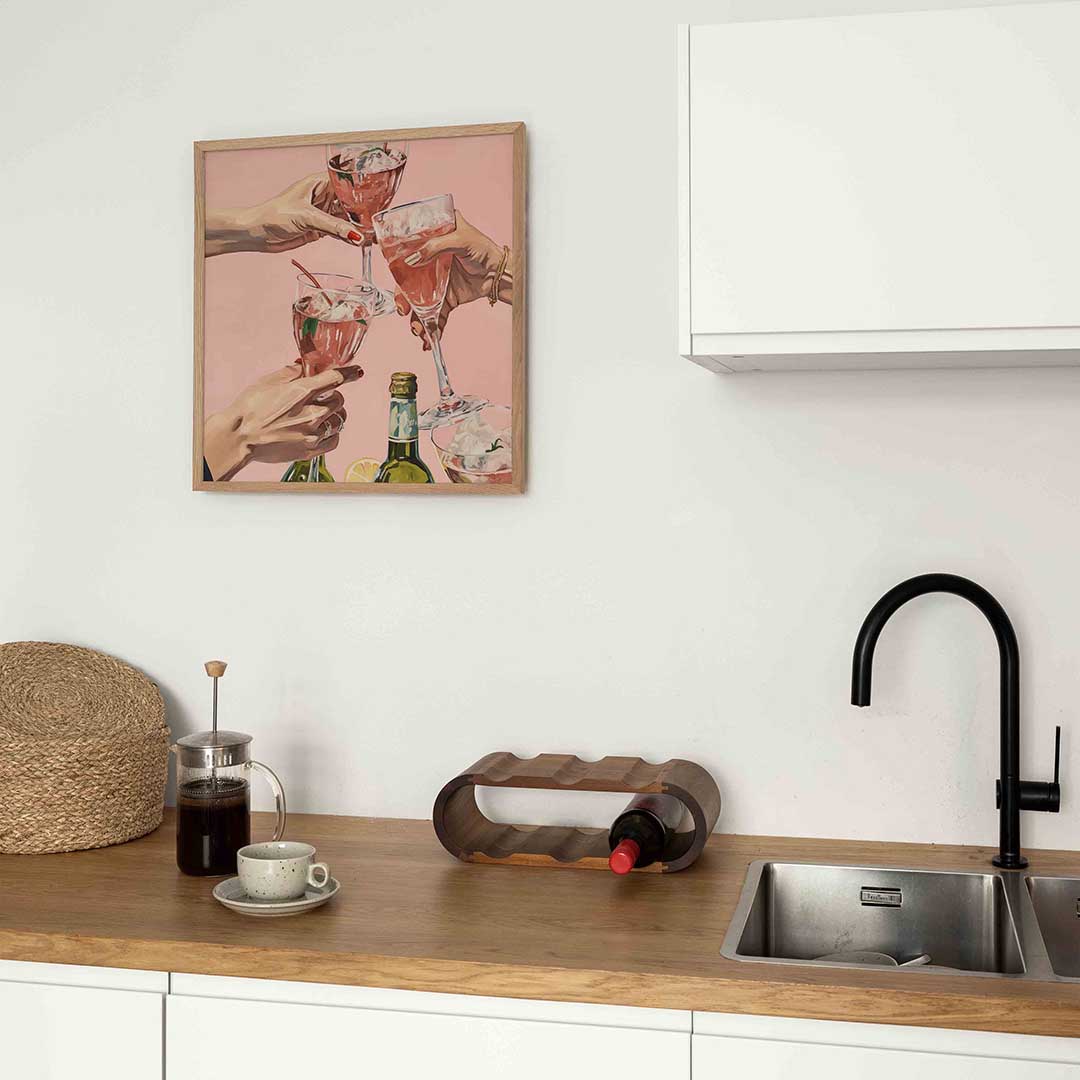 Drie glazen met roze drank – keukenposter in vierkant formaat