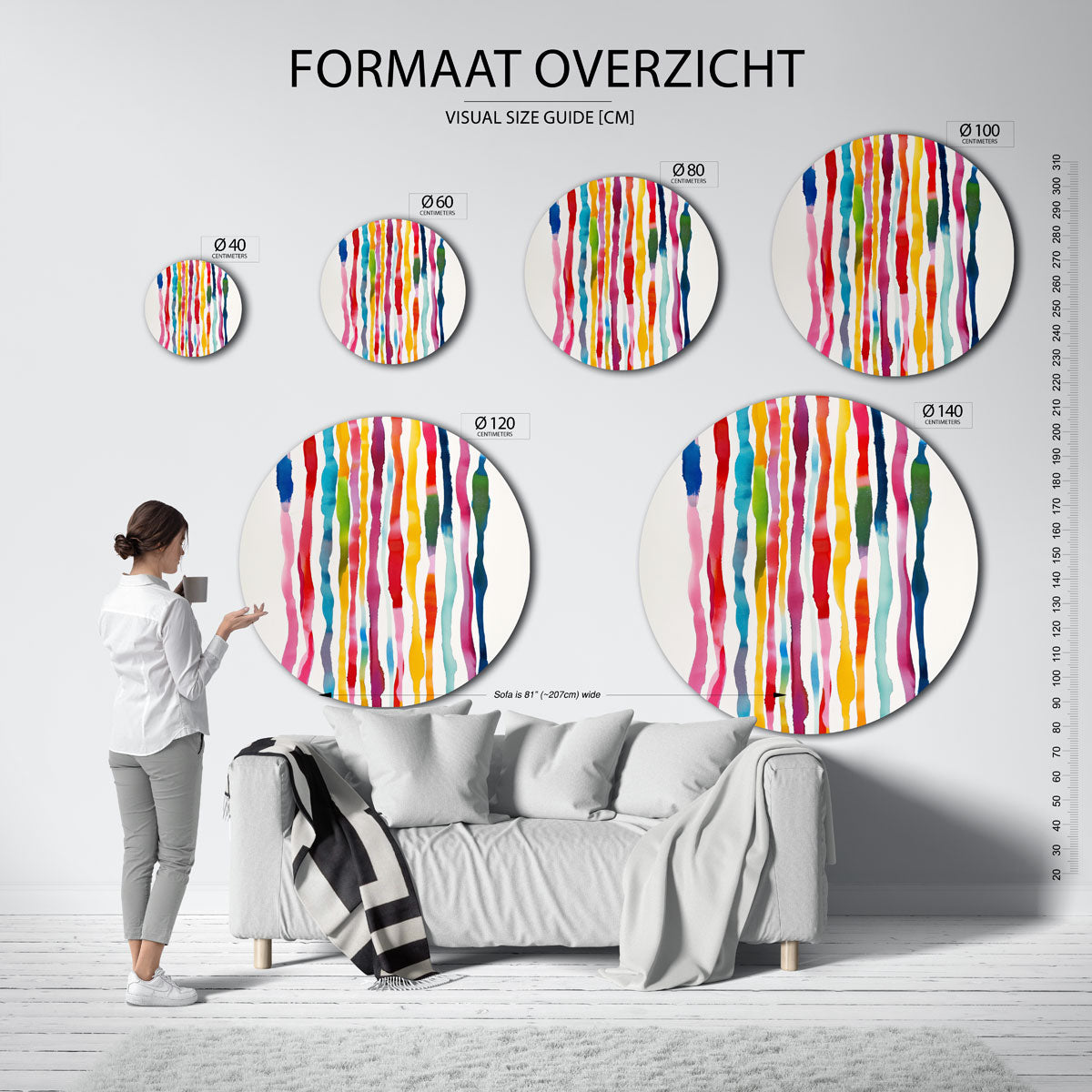 Kleurrijke strepen – ronde muurdecoratie met kleur en vorm
