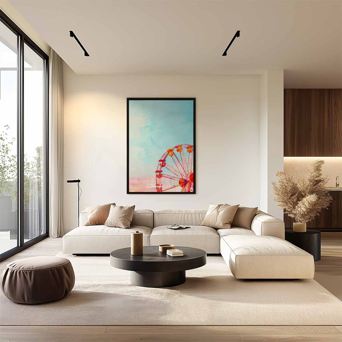Vrolijk Reuzenrad in Pastelhemel – staand kunstwerk voor modern interieur