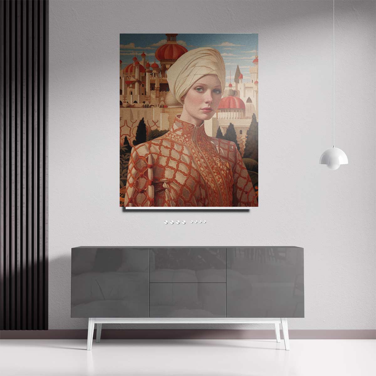 Oosters Elegantie Portret – staande wandkunst voor woonkamer of interieur