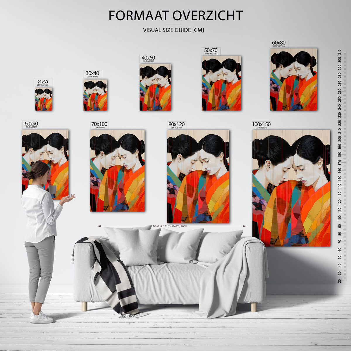 Twee figuren in kleurrijke gewaden – staande muurposter met botanisch thema