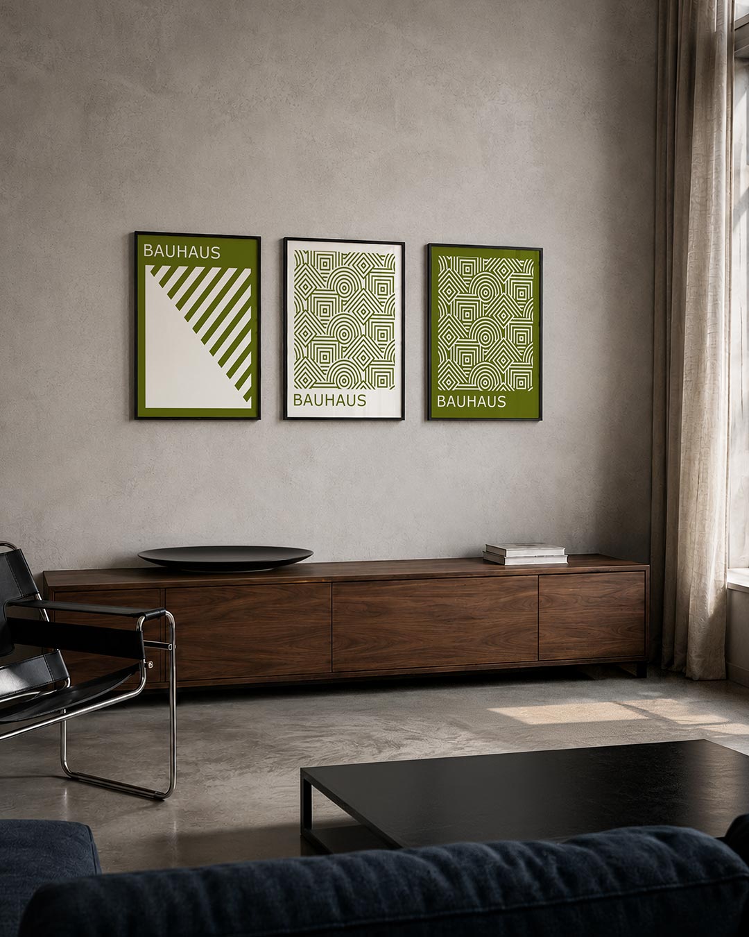 Diagonal lijnen posterset – tweede productweergave – deze posterset in drie delen toont een speels lijnenspel van diagonale