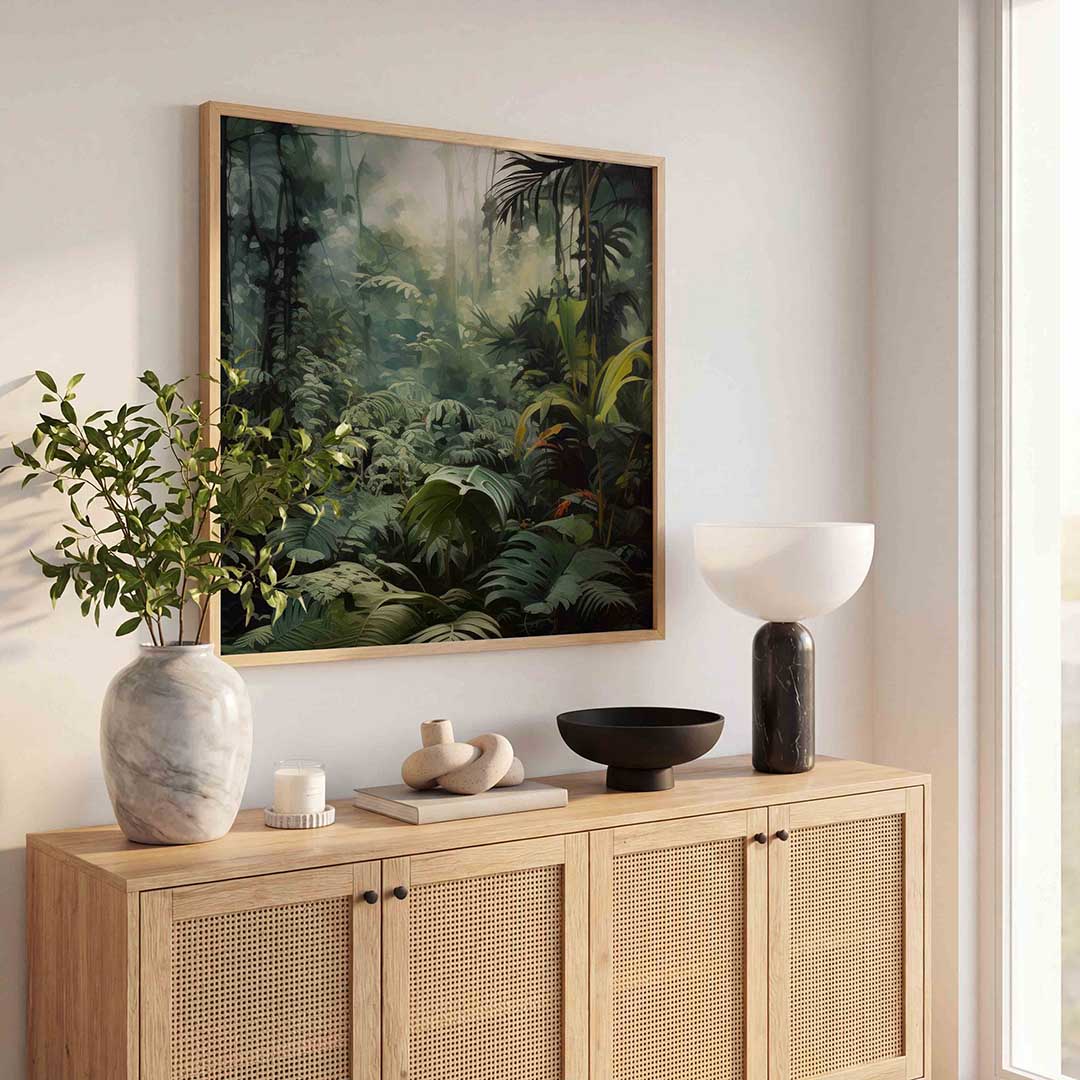 Weelderige jungle – vierkante jungle wanddecoratie van WallArtistic