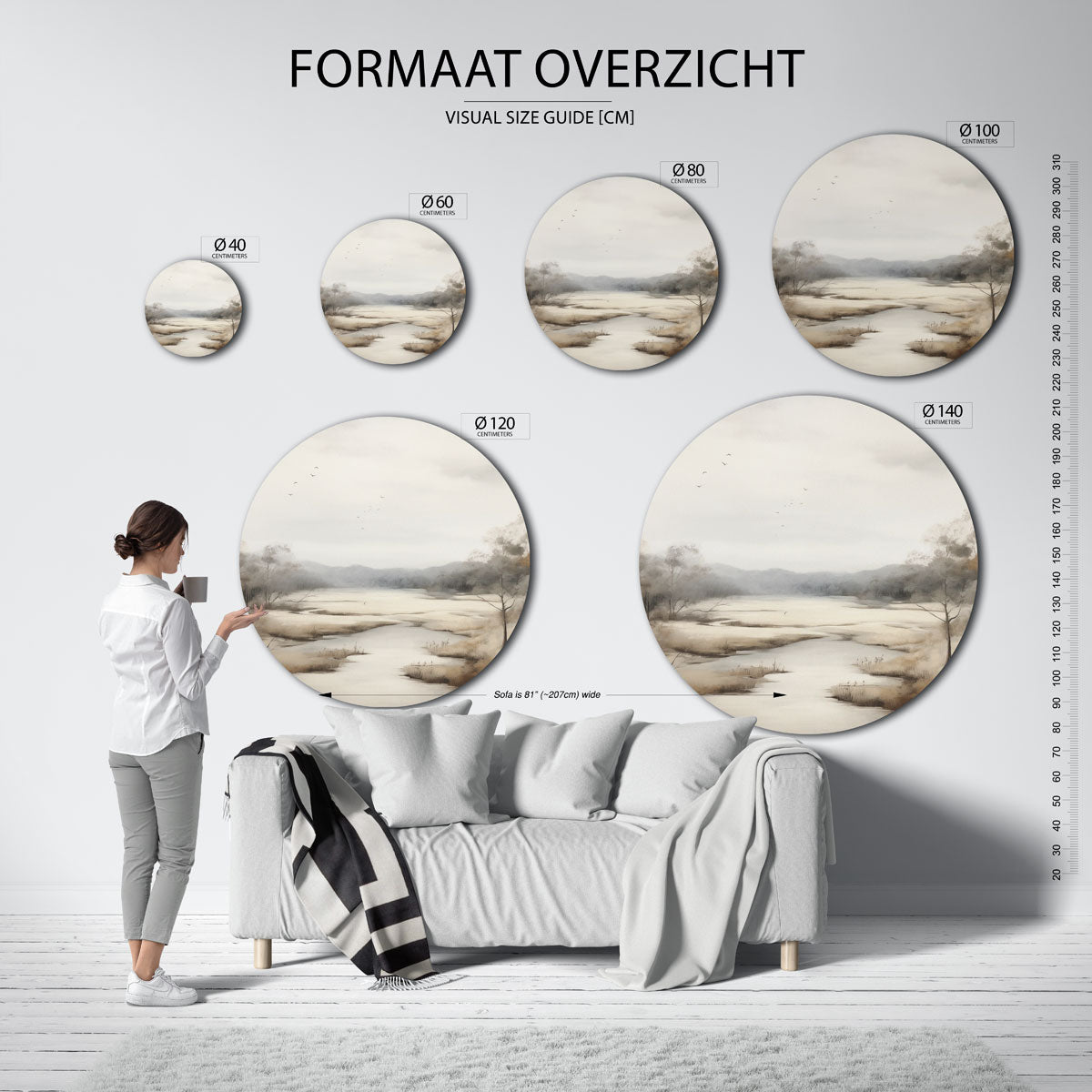 Rustige rivierlandschap – abstracte wandkunst als muurcirkel van WallArtistic