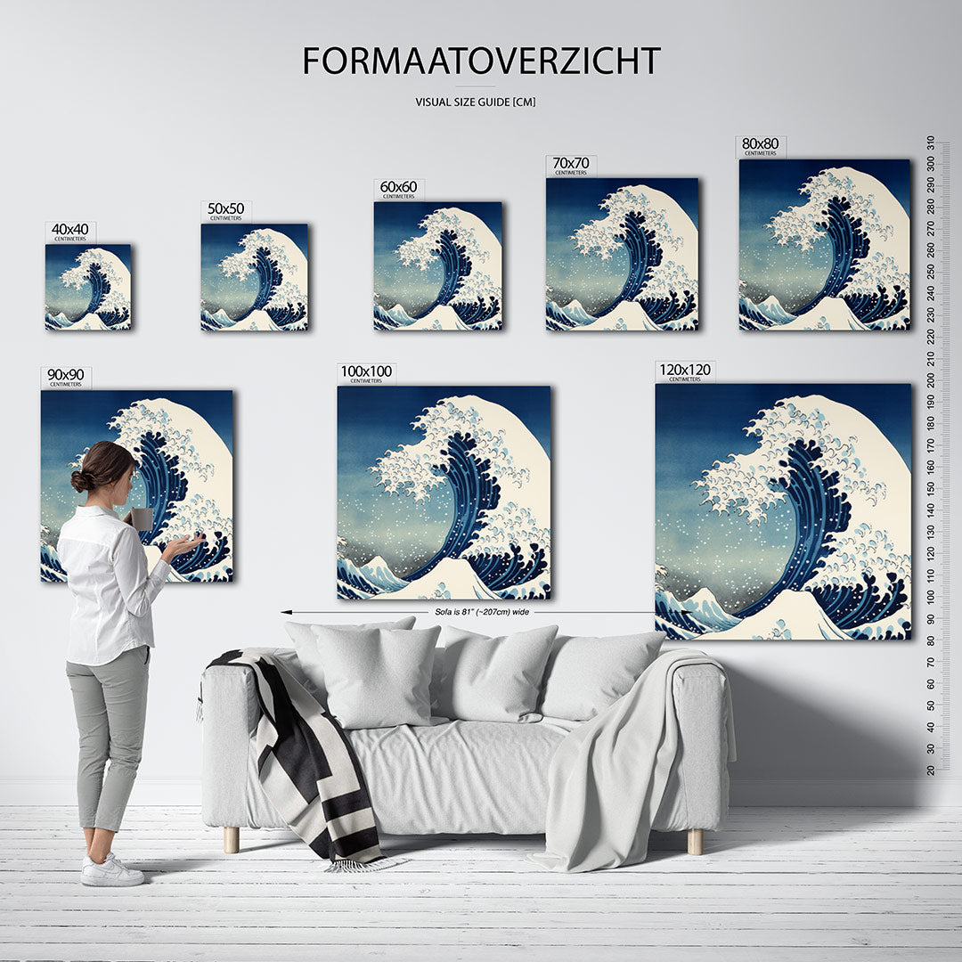 Dynamische golf kunstwerk – dit kunstwerk toont een krachtige golf met vloeiende lijnen en contrasterende kleuren. De