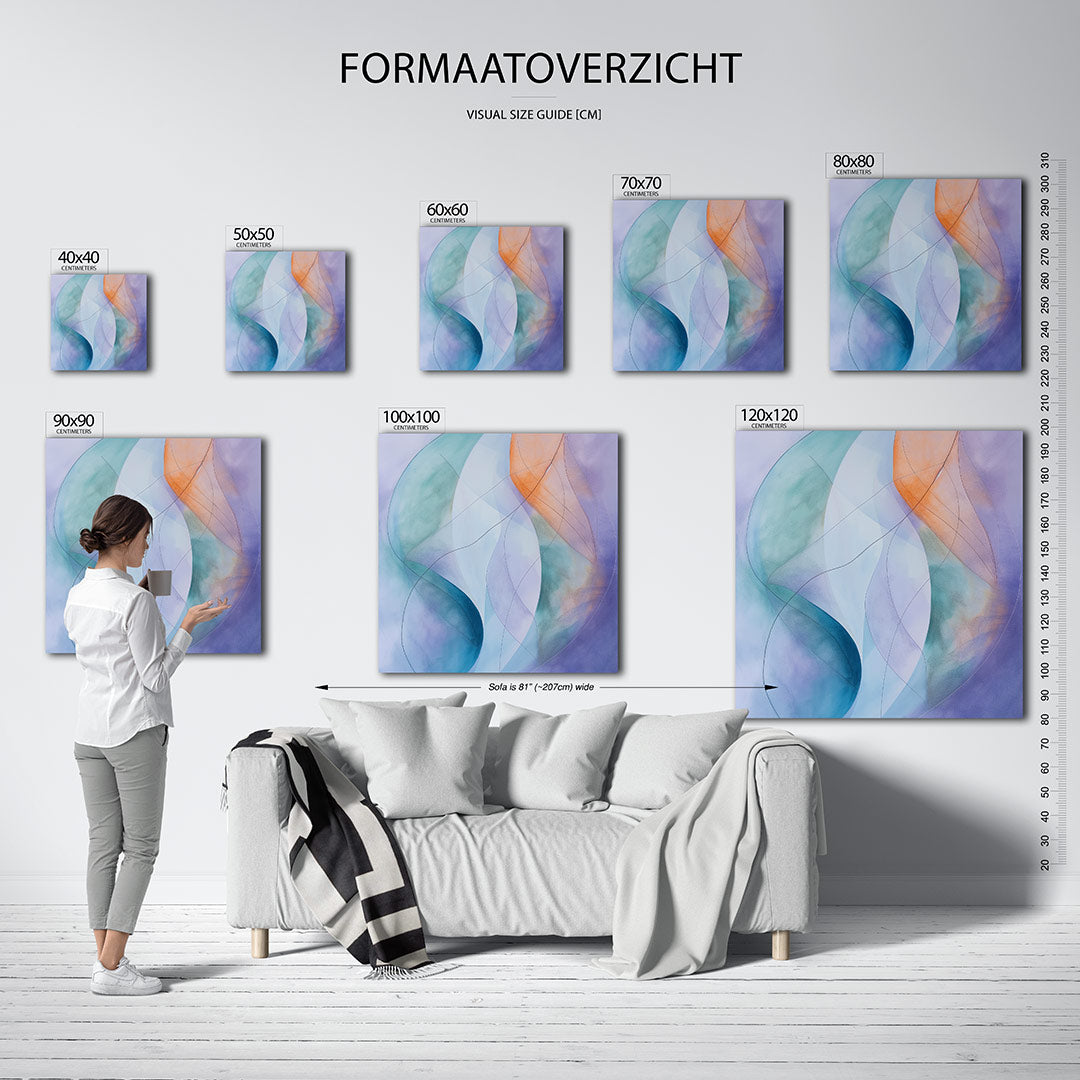 Vloeiende kleuren kunstwerk – materiaalweergave – dit kunstwerk toont vloeiende lijnen en zachte overgangen tussen kleuren
