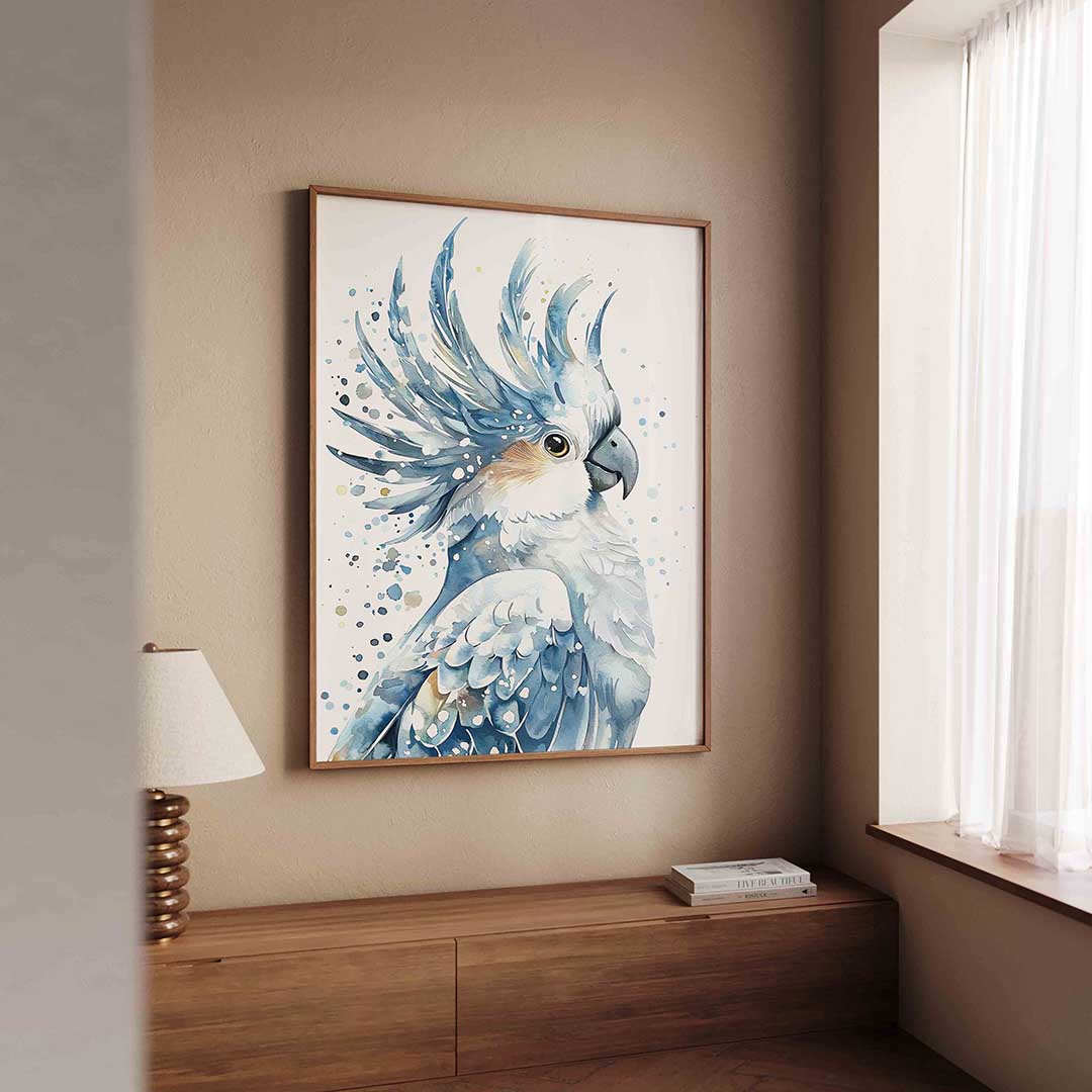 Papegaai in blauw – dierenillustratie als portret poster