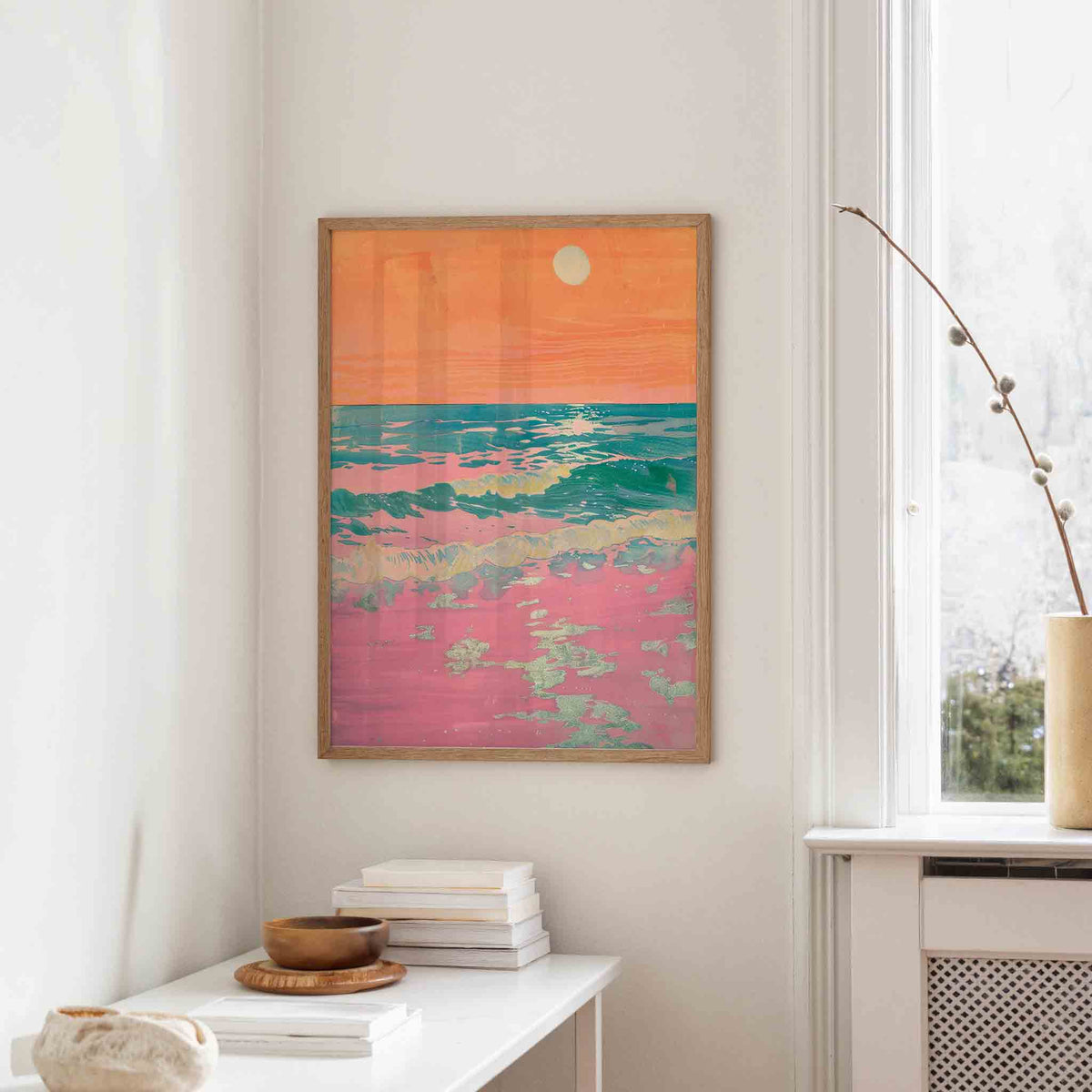 Zonsondergang boven oceaan – staande design wanddecoratie van WallArtistic