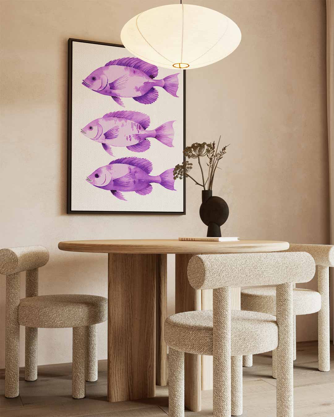 Paarse Vis Trio – staand kunstwerk voor modern interieur