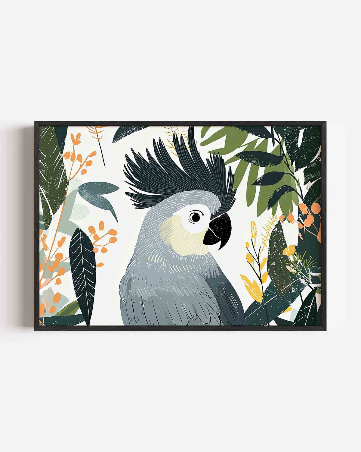 Papegaai en bladeren – dieren landscape poster als wanddecoratie
