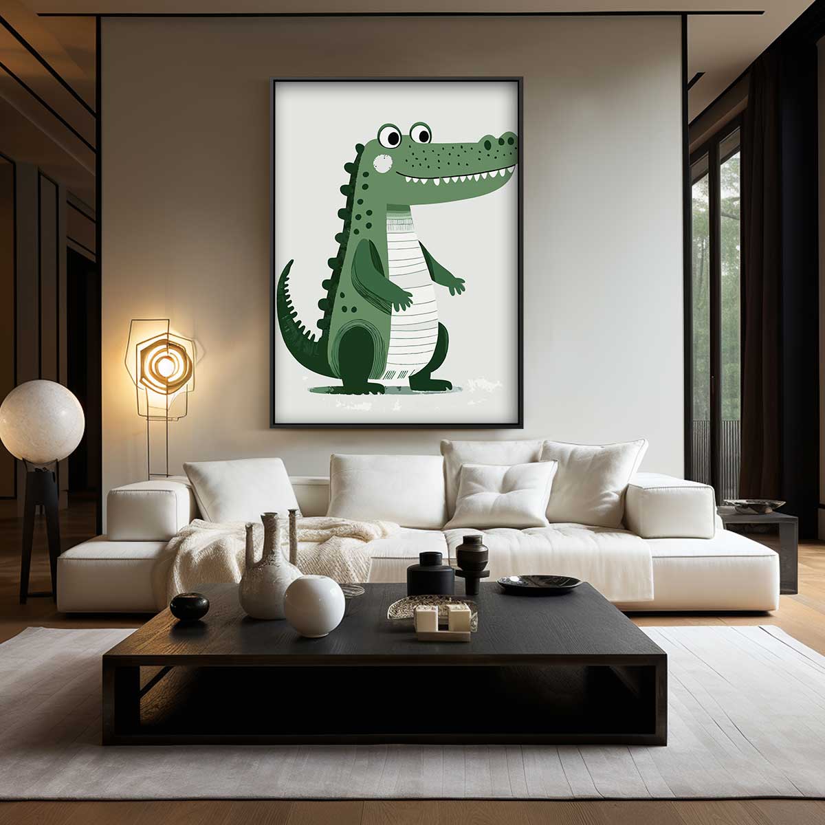 Vrolijke Krokodil Illustratie – canvas wanddecoratie in portret formaat