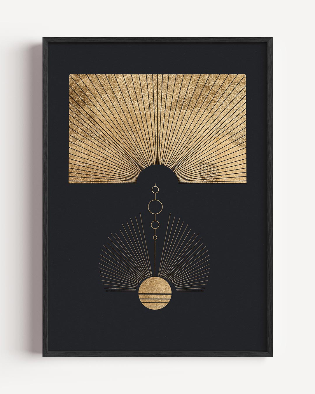 Abstracte Zon en Maan in Goud – textuur portret poster als wanddecoratie