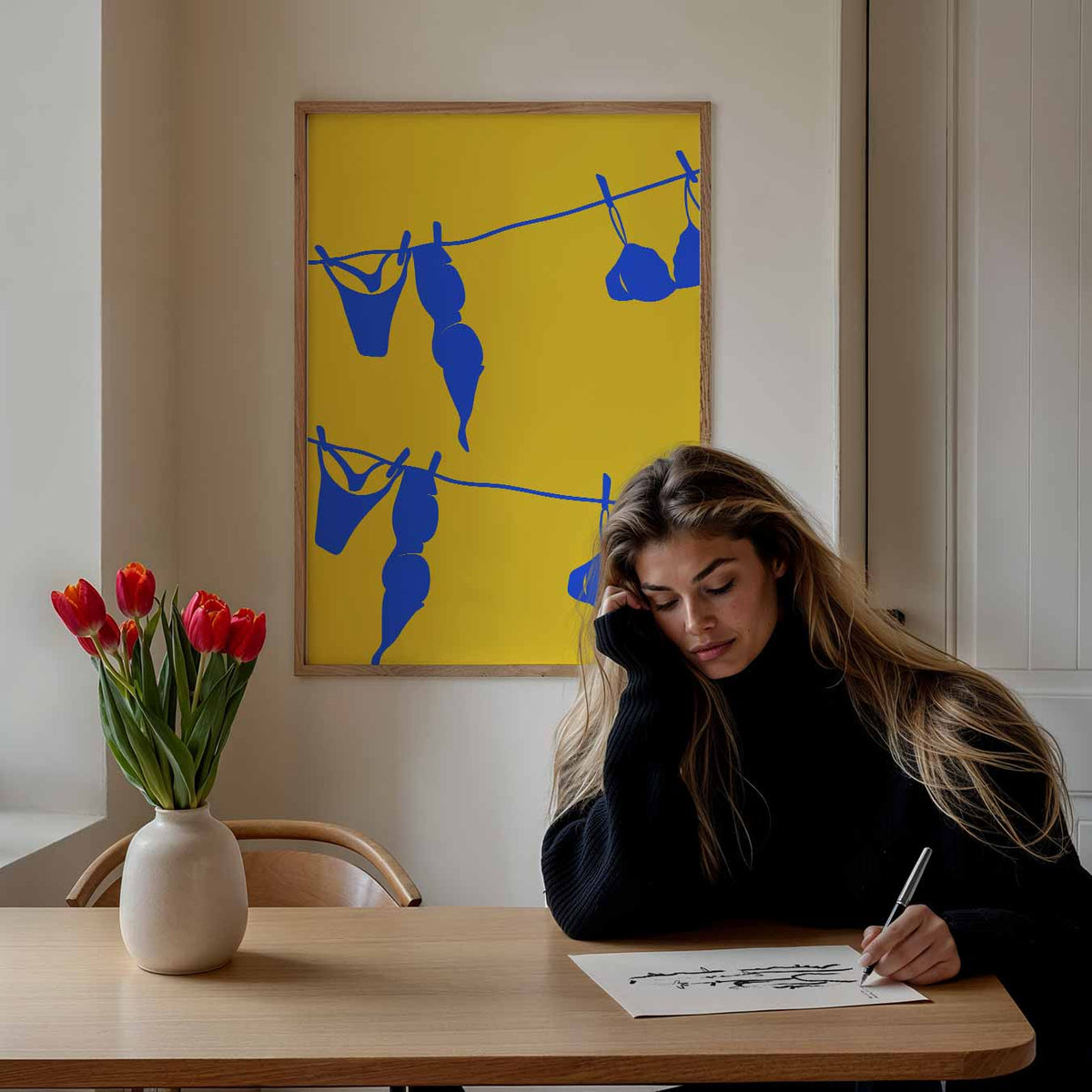 Speelse Waslijn Wanddecoratie – staande muurposter met zomerse uitstraling