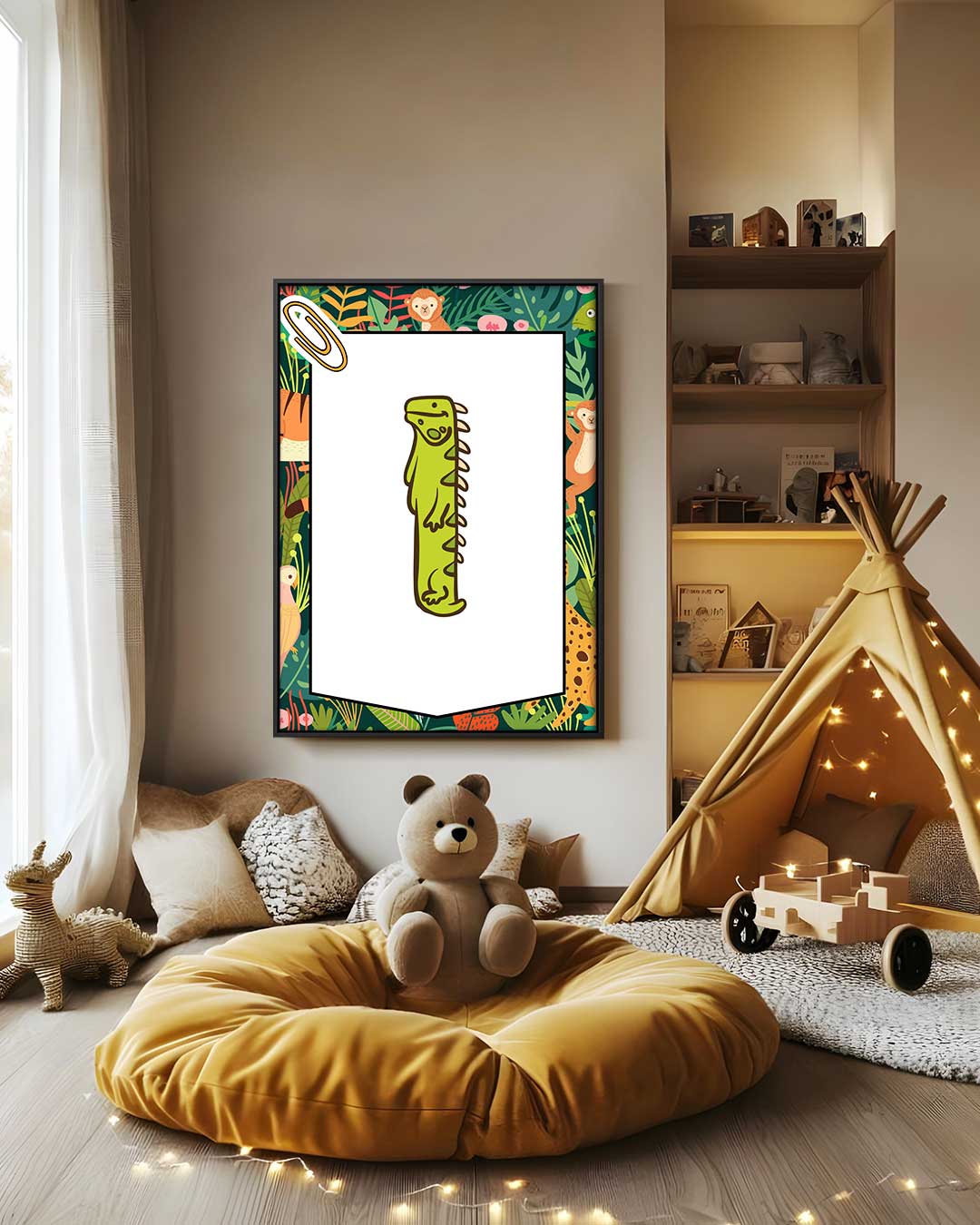 Vrolijke Groene Leguaan Illustratie – staand kunstwerk voor modern interieur
