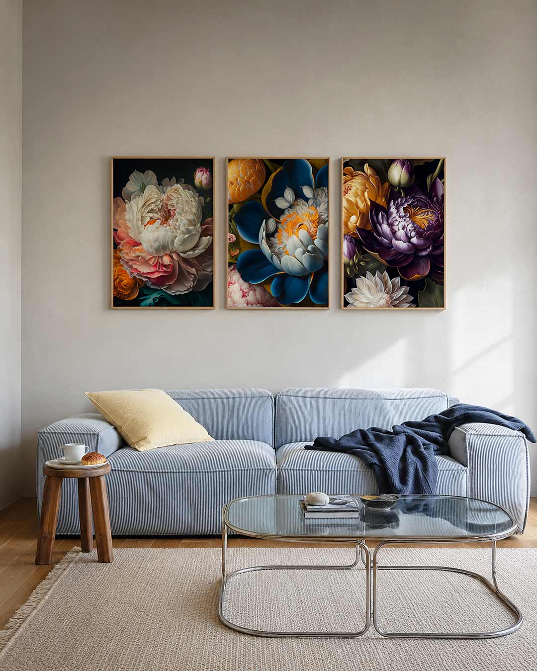 Bloemrijke pracht posterset – tweede productweergave – deze driedelige postercombinatie toont weelderige bloemen