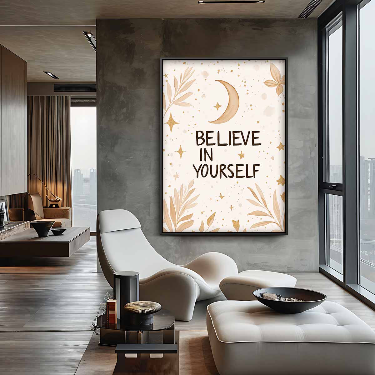 Motiverende Maan en Sterren Poster – canvas wanddecoratie in portret formaat