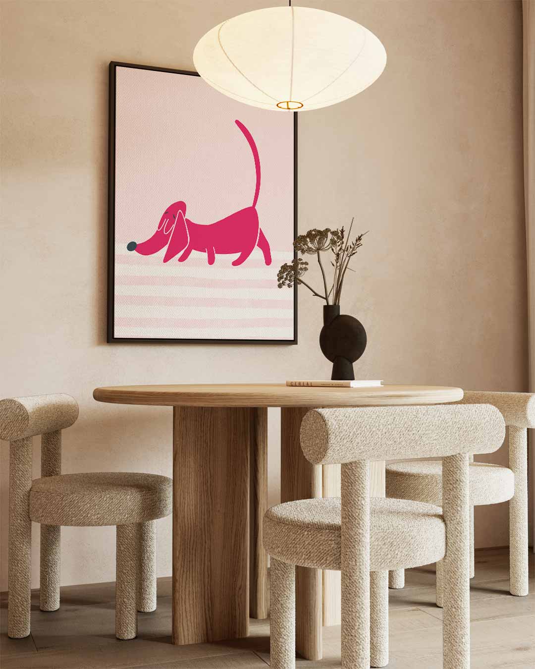 Roze Teckel Illustratie – staand kunstwerk voor modern interieur