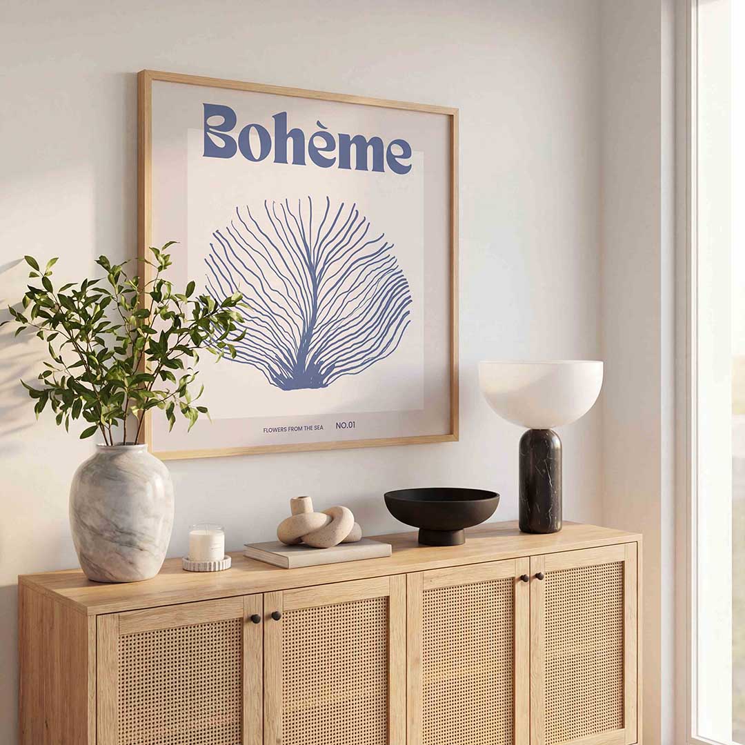 Bohème zeeplant – kleurrijke poster in vierkant formaat