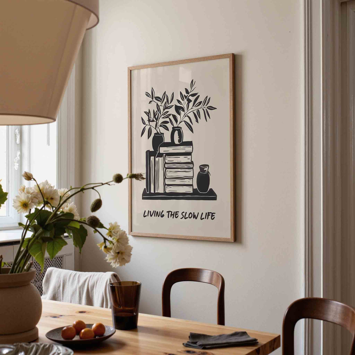 Planten en boeken – eigentijdse illustratie poster in staand formaat