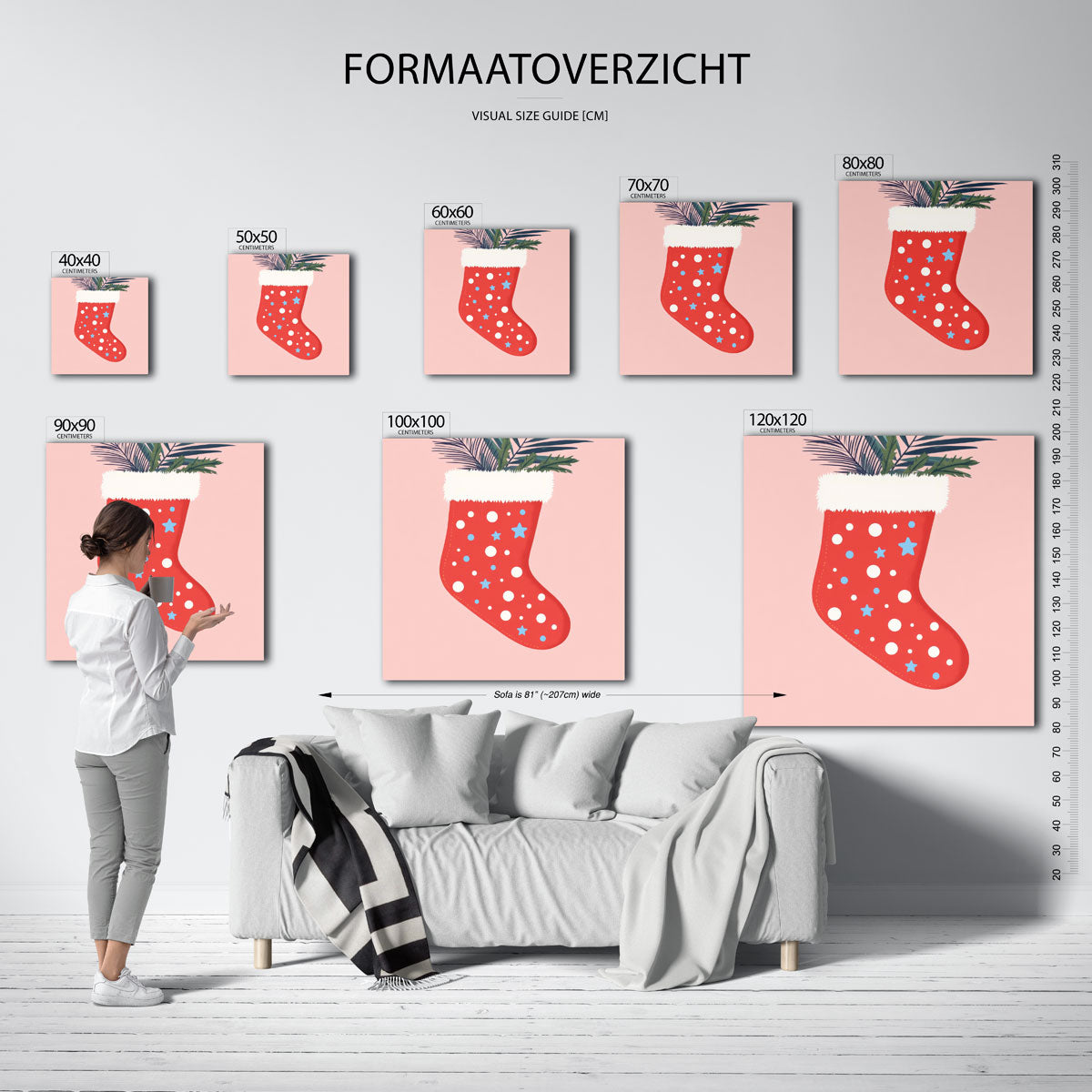 Kerstsok met sterren en stippen – vierkante muurposter voor de kinderkamer