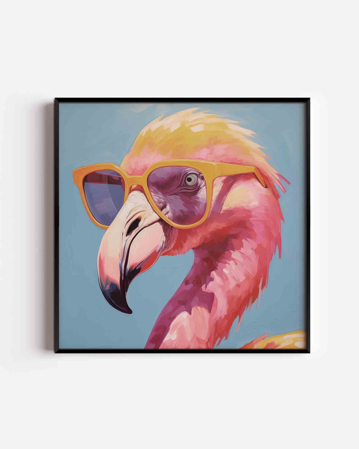 Flamingo met zonnebril – vierkante dierenposter als wanddecoratie