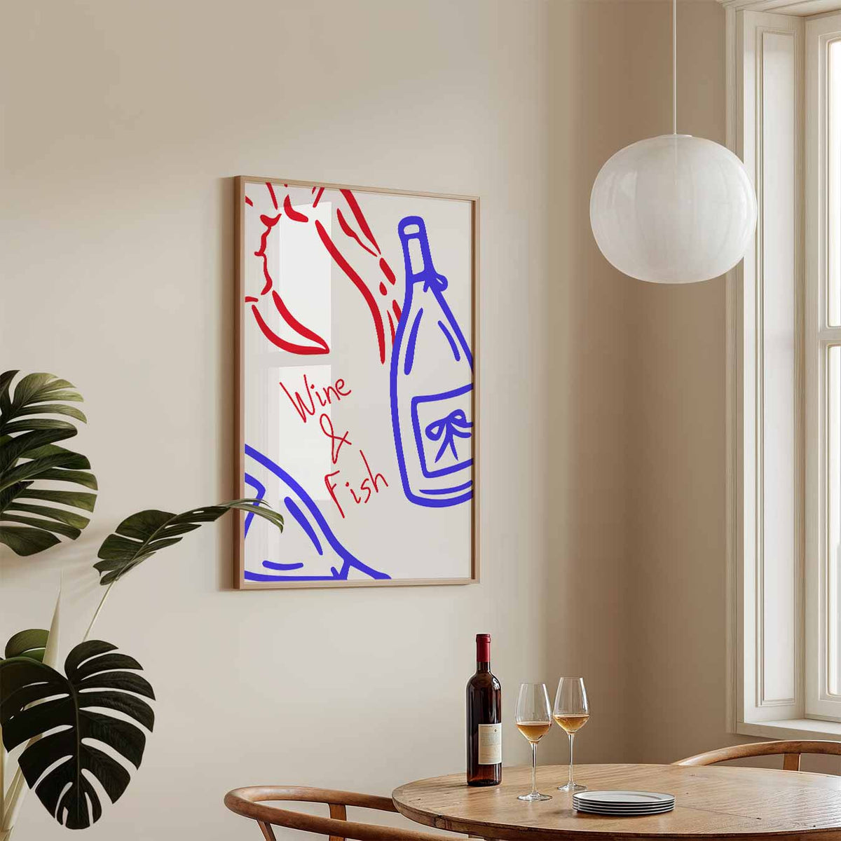 Wijn & Vis Stijlvolle – keukenposter in staand formaat