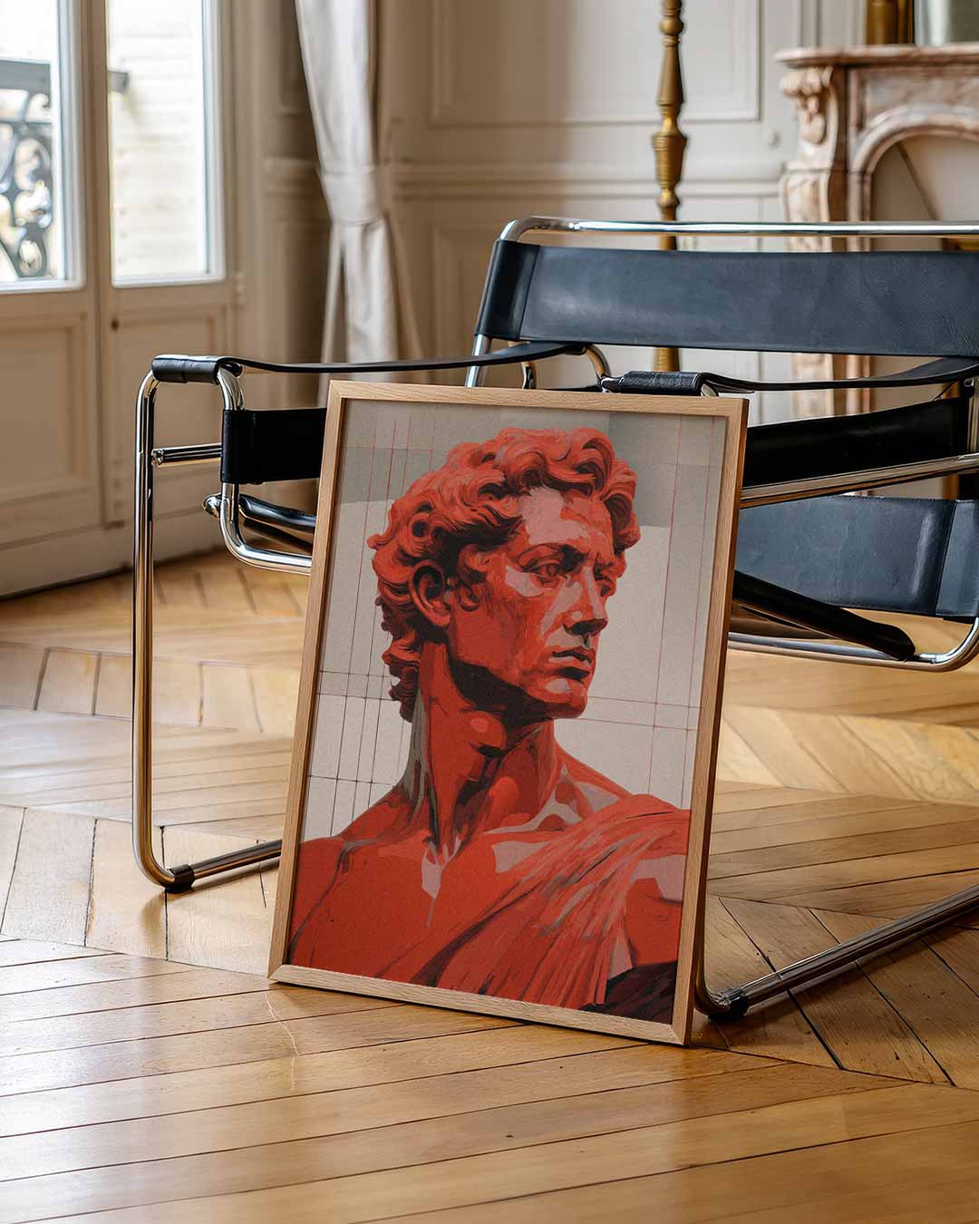 Elegante Rood David Beeld – urban poster in staand formaat