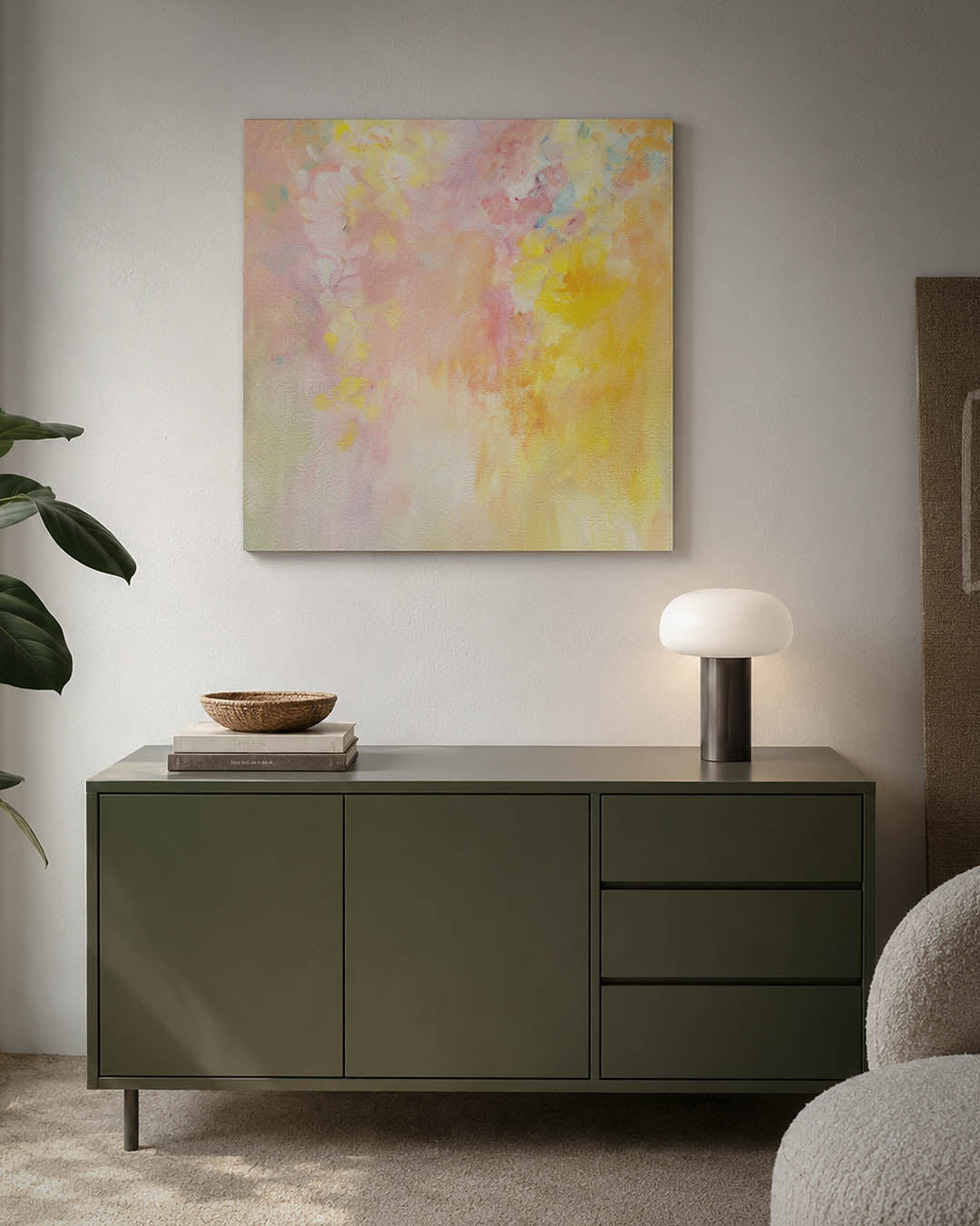 Zachte kleurenexplosie kunstwerk – detailweergave – dit kunstwerk toont een vloeiende mix van zachte kleuren met een
