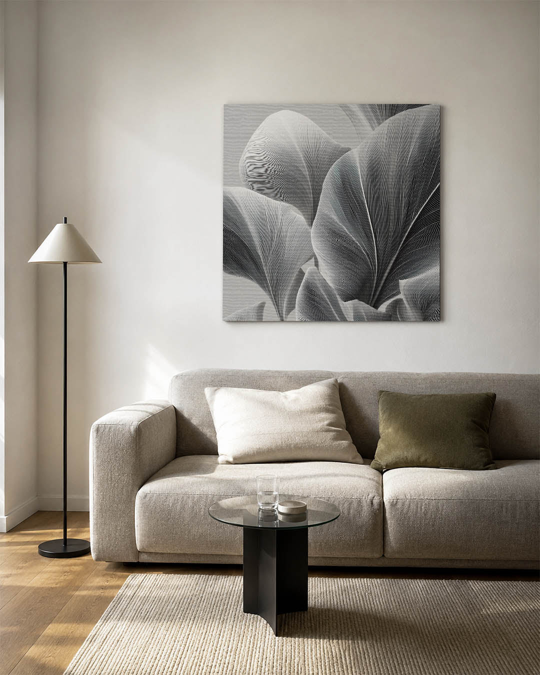 Organische lijnen compositie kunstwerk – vierkante wanddecoratie – dit werk toont vloeiende, organische vormen met fijne