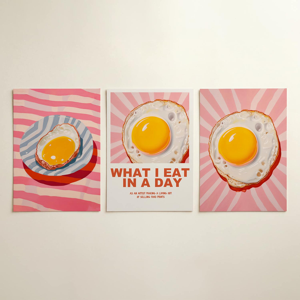 Eivorm en strepen – driedelige posterset in interieur