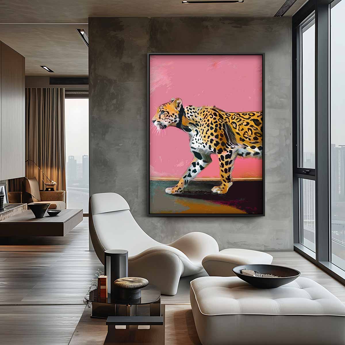 Wandeling van een Luipaard – plexiglas kunstwerk als wanddecoratie
