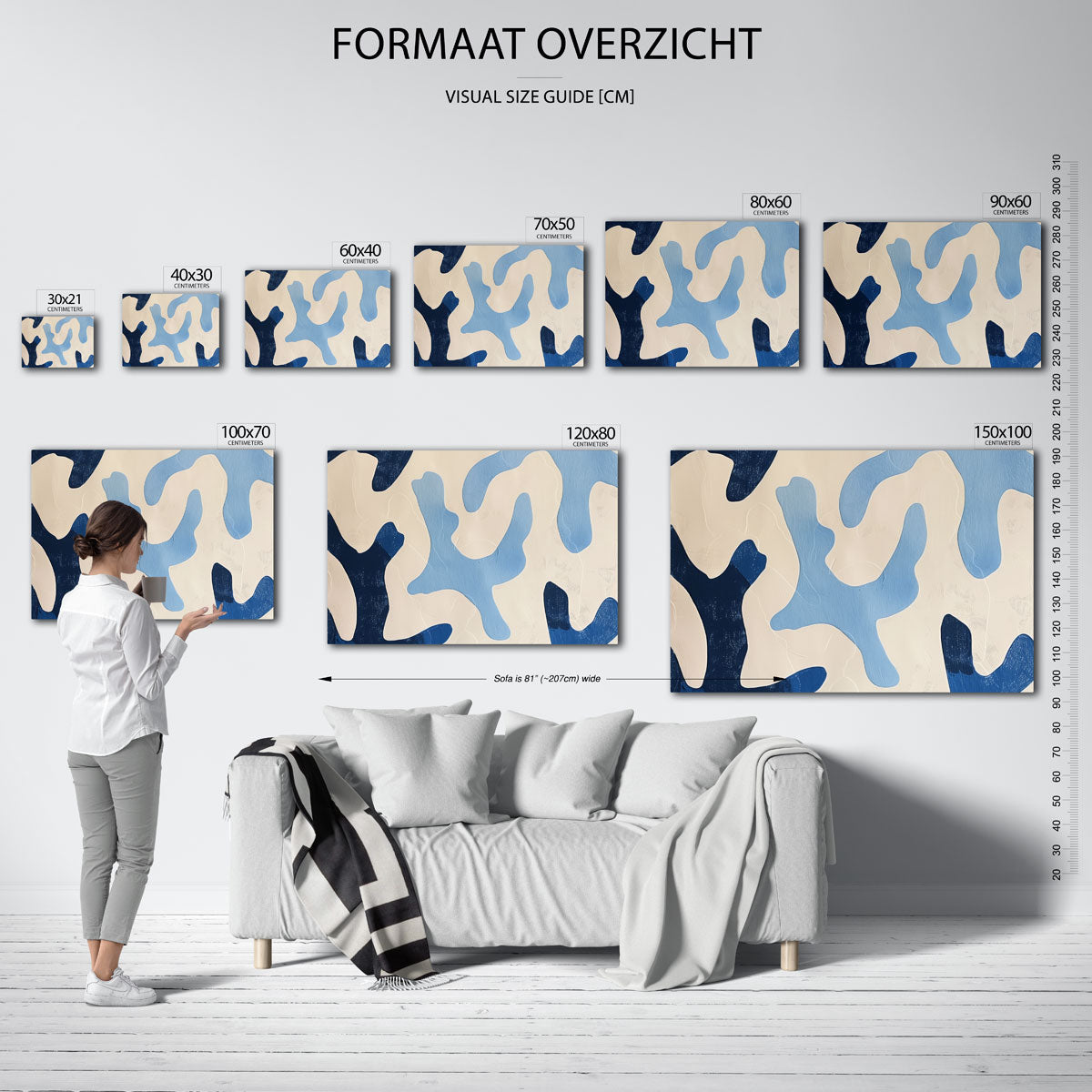 Abstracte blauwe vormen – landscape muurposter met eigentijdse illustratie
