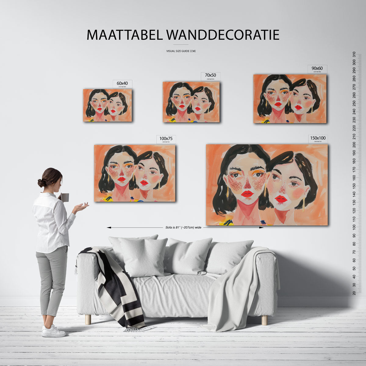 Expressieve portretten – moderne liggende wanddecoratie