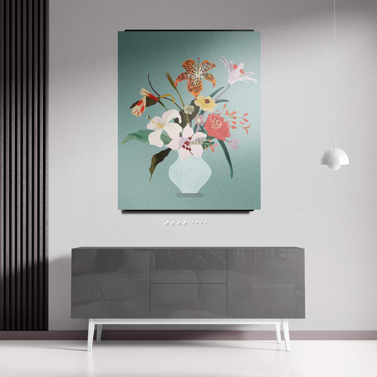 Bloemenpracht in Vaas – kunstwerk met zwarte baklijst