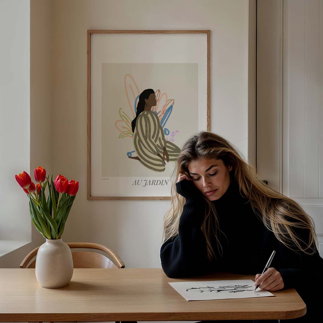 Au Jardin Boho – lijntekening poster in staand formaat
