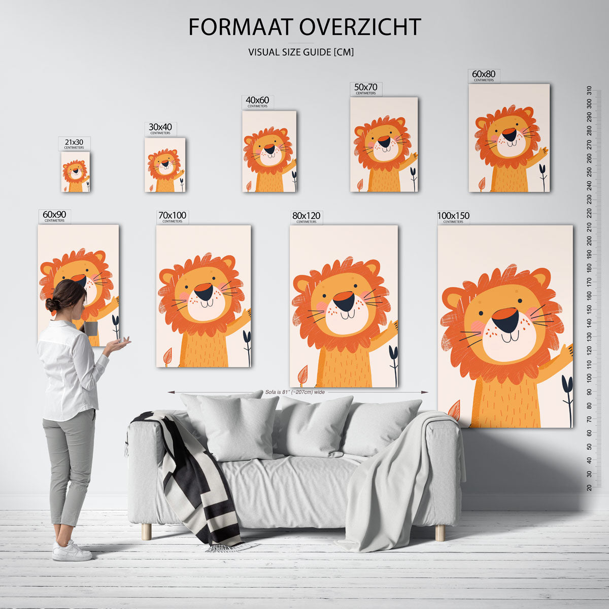 Lachende leeuw – staande muurposter voor de kinderkamer