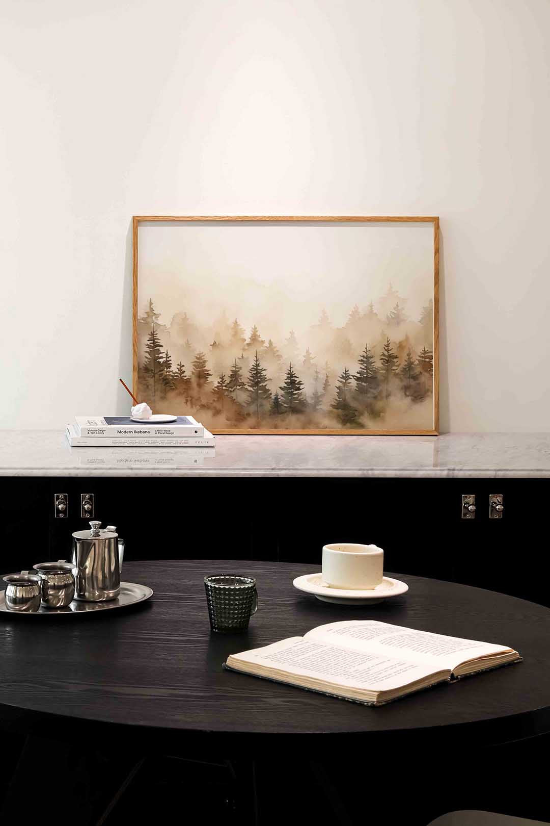 Mistig boslandschap – abstracte poster in liggend formaat