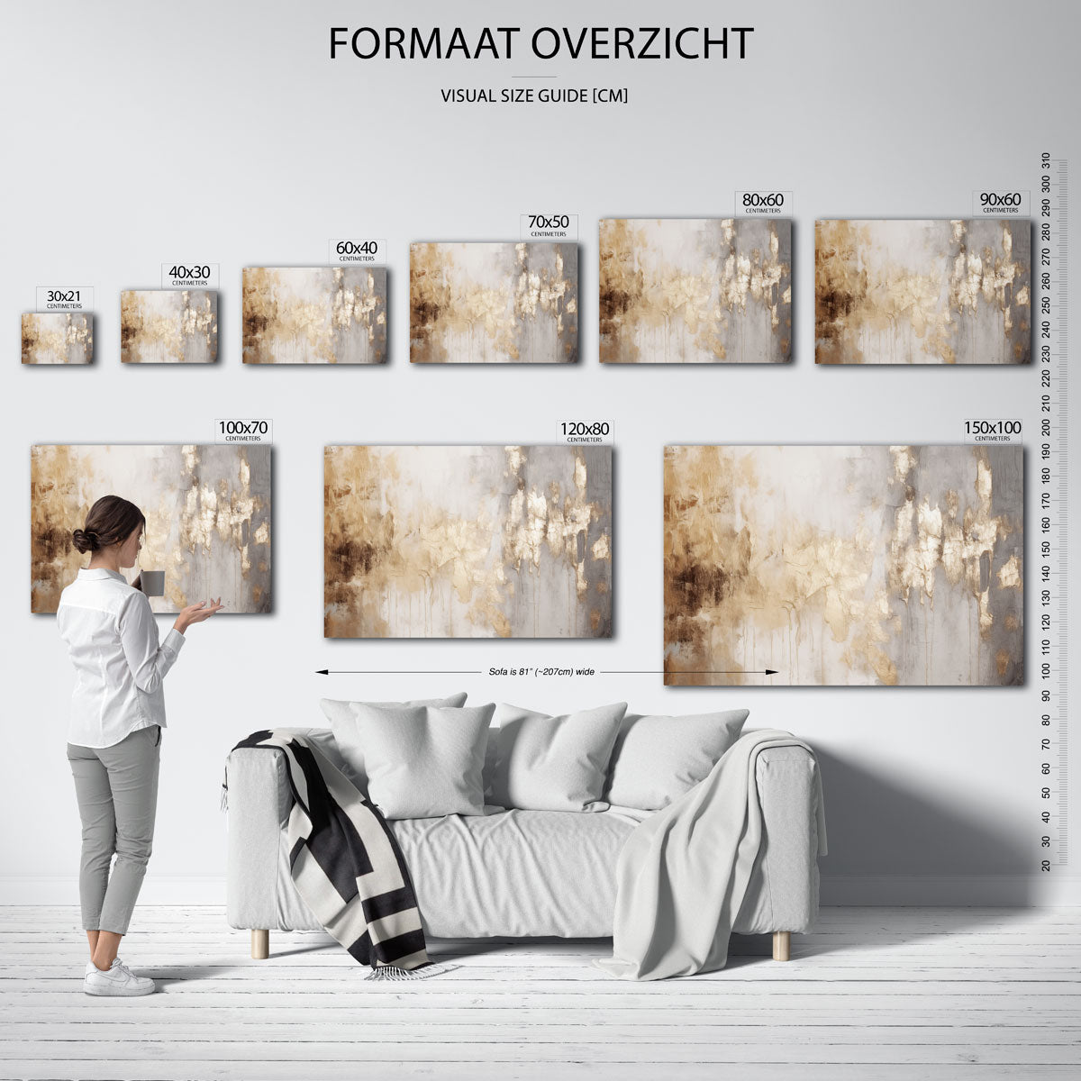 Goud en grijs abstracte – liggende muurposter met kleurrijke abstracte vormen
