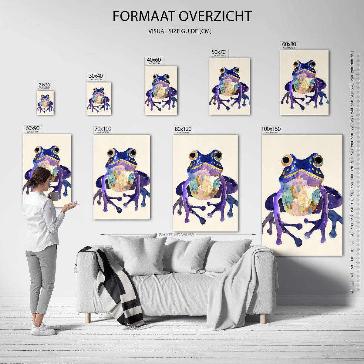 Gekleurde kikker – staande muurposter voor de kinderkamer