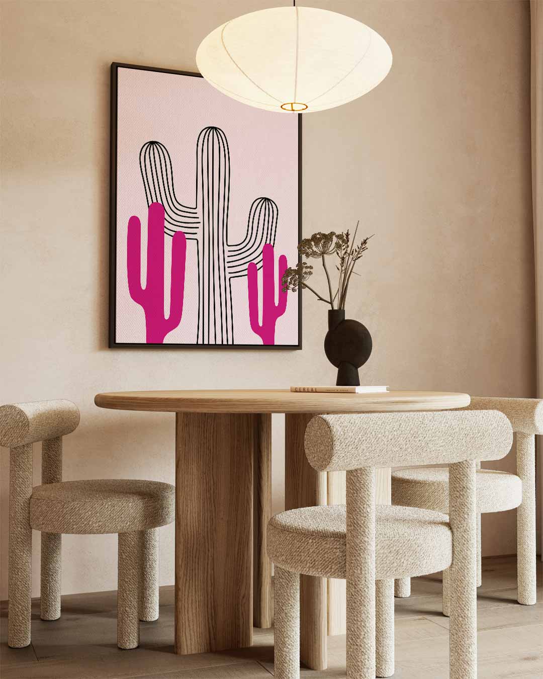 Vrolijke Cactussen in Roze – canvas wanddecoratie in portret formaat
