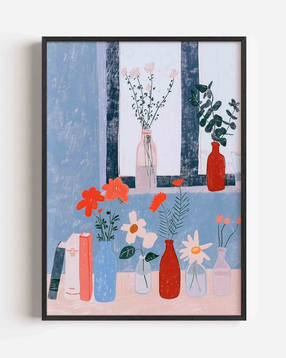 Bloemen in vazen – kleurrijke illustratie portret poster als wanddecoratie