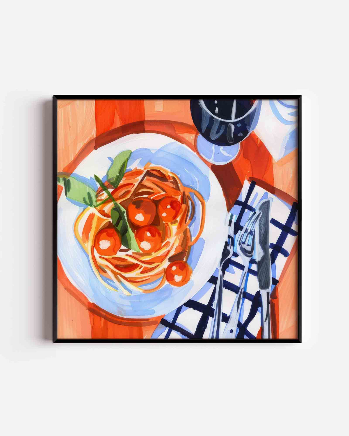 Spaghetti en wijn – keuken vierkante poster als wanddecoratie