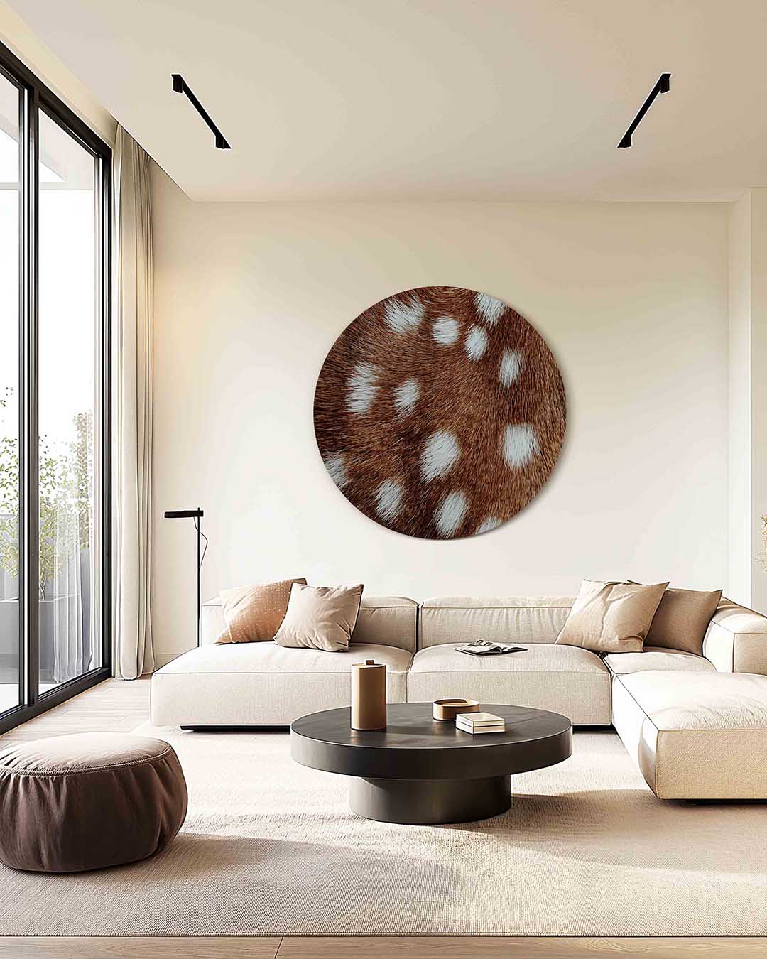 Bruine en witte vacht – safari muurcirkel als ronde wanddecoratie