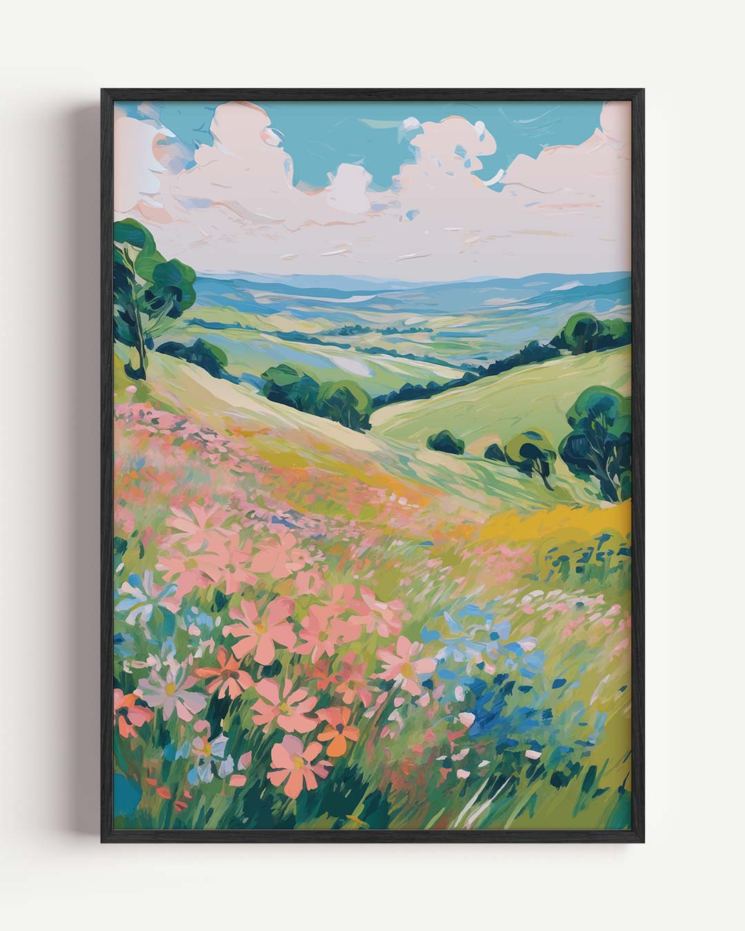 Vrolijke Zomerbloemen Landschap – bloemen portret poster als wanddecoratie